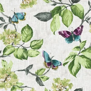 Textiles franceses Butterfly Paradise 100% lino tela estampada de diseñador (blanco) - Imagen 1 de 4
