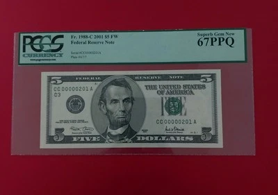 Series 2001 $5 Dollar Bill Low 3 Digit Low Serial Number Fancy Serial Number - Image 1 of 4
