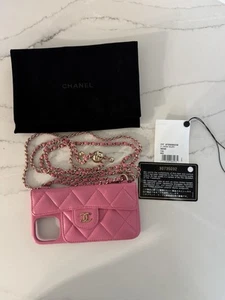 CHANEL iPhone Case 12 PRO Matelasse Chain Shoulder Strap Coco Mark Pink gold - Picture 1 of 6