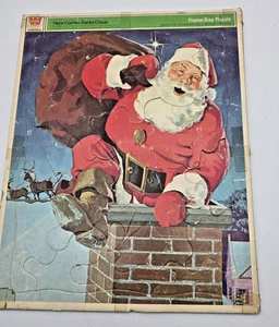 Here Comes Santa Claus Cardboard Frame Tray Puzzle 11 x 14 Whitman 1971 - Picture 1 of 11