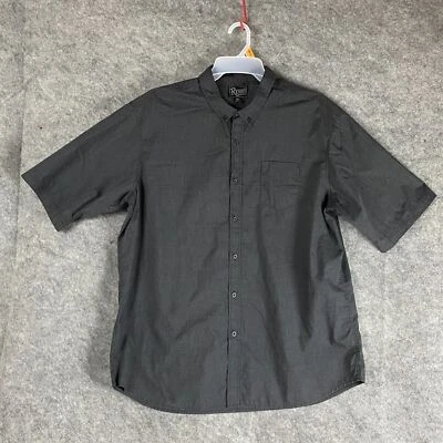 Camisa masculina retrô com botões XXL manga curta cinza adulto mistura de algodão - Imagem 1 de 4