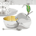 Apple Shape Silver Honey Pot Spoon & Dish in Colorful Cold Enamel Hanukkah Gift