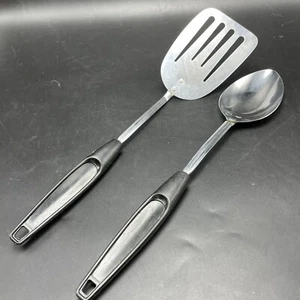 Vtg Foley Chrome Stainless Utensils - Spatula Slotted & Solid Serving Spoon USA  - Picture 1 of 7