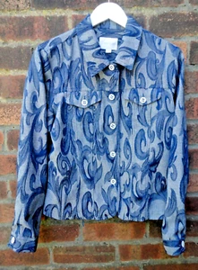 Womens Vintage Blue Grey Cotton Blend Brocade Canvas Jacket M/L Pockets - Picture 1 of 7