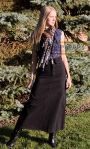 40" Long BLACK A-line Skirt | Women Long Cotton Twill Denim Skirts | STYLE BA001 - Picture 1 of 6