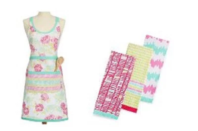 Delantal de chef de cocina Martha Stewart + 3 toallas a juego 100 % algodón "pixel perfecto" Foto 1 de 3