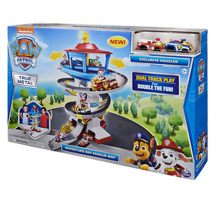 Paw Patrol True Metal Adventure Bay Speedway Track Tower Playset 2 Vehicle Toy