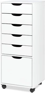 5-Drawer Organizer with Bottom Cabinet Storage, Tall Chest of Drawers with Caste - Picture 1 of 12