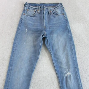 Levis Jeans Womens W25 L30 Blue Skinny Ripped Mid Rise Denim Button Fly 501 S - Picture 1 of 13