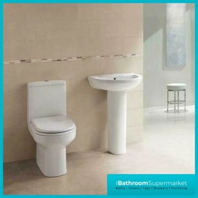 BATH SUPERMARKET Modern Bathroom Suite Toilet WC Basin Sink Close Coupled Toilet Soft Close Seat
