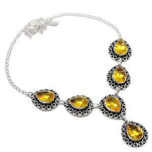 Yellow Citrine Gemstone Handmade 925 Sterling Silver Jwelery Necklace Sz 18'' - Picture 1 of 1