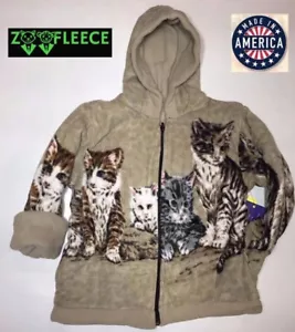ZooFleece Beige Cats Kittens Kids Girls Animal Pet Jacket Hoodie Coat Reversible - Picture 1 of 4