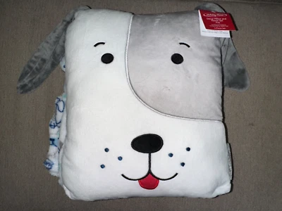 Новый с Ярлыками Childrens белый/серый собаки плед (50x60 дюймов) и шеи подушка (12x15 дюймов) комплект - Изображение 1 из 4