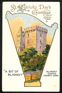 Cartolina Giorno di San Patrizio Castello di Blarney Contea di Sughero Dorata Emb. NP c1910-15 - Foto 1 di 2