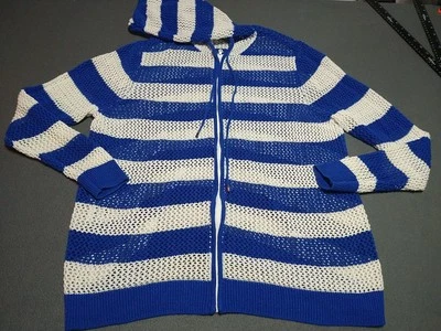 Suéter Quacker Factory Damas 2X Azul/Blanco Cremallera Completa Náutico Playa Verano Foto 1 de 4