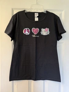 NWT Hello Kitty by Sanrio Hawaii Peace Love Hello Kitty XL Black T-Shirt - Picture 1 of 4