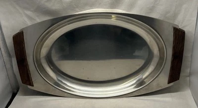 Vintage Gense 13.5" Serving Tray Made in Sweden 18/8 Stainless with Wood Handles - Image 1 of 4