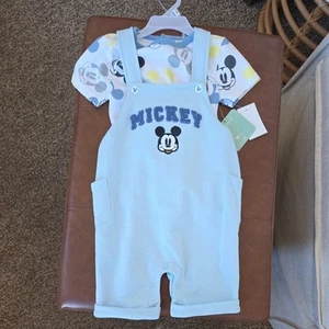 Disney LIGHT BLUE Baby Mickey Mouse T-Shirt & Shortall, 2 Piece Set, US 24M - Picture 1 of 9