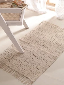 Boho Cotton Rug Hand Block Printed Geometric Floor Carpet Mat for Living Room - Picture 1 of 5