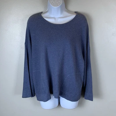 Top tejido Pure Jill para mujer XS mezcla de cachemir bolsillos cuadrados manga 3/4 azul pizarra Foto 1 de 4