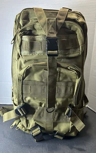 Army Green Military Style Small Backpack 17" x 8" w/ Multiple Pockets, Pre-Owned - Picture 1 of 18
