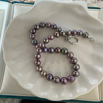 элегантный 9-12 мм Южное море барокко лаванда жемчуг ожерелье 18 дюймов 925s - Изображение 1 из 4