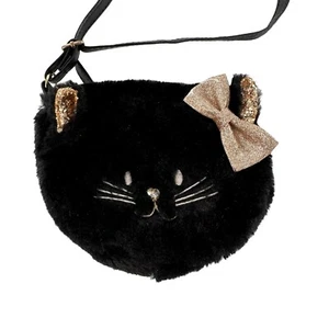 Vtg Retro Claires Club Furry Black Cat Crossbody Purse Bag Kitty Sequin c - Picture 1 of 18