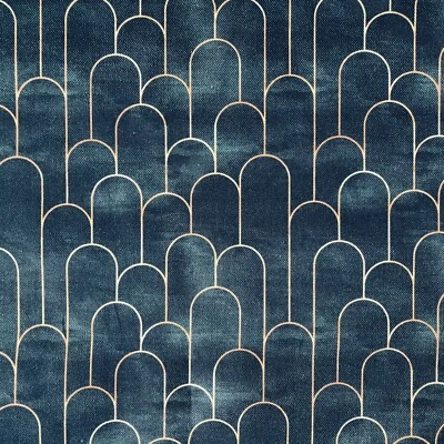 LUSHFABRIC Arches Art Deco Fan Fabric Mermaid Fish Scale Material 140cm wide Navy Blue Gold