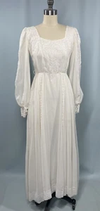 Vintage Wedding Dress SIZE XS EXTRA SMALL ivory white Gunne Sax Style 60s 70s - Picture 1 of 14