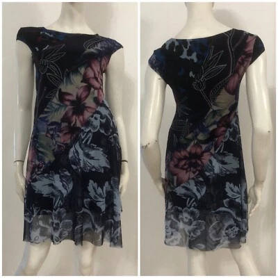 DESIGUAL Vestito abito blu multicolore fantasia floreale Tg XS - Immagine 1 di 4