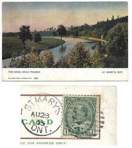 Postal de St Mary's ON The Bend River Thames con dúplex de St. Mary's de 1905 Cancelar - Imagen 1 de 4