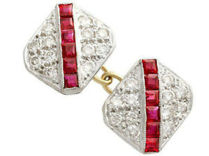 2.20CT Round Cut Diamond 14K White Gold Finish Red Ruby Gemstone Men's Cufflinks