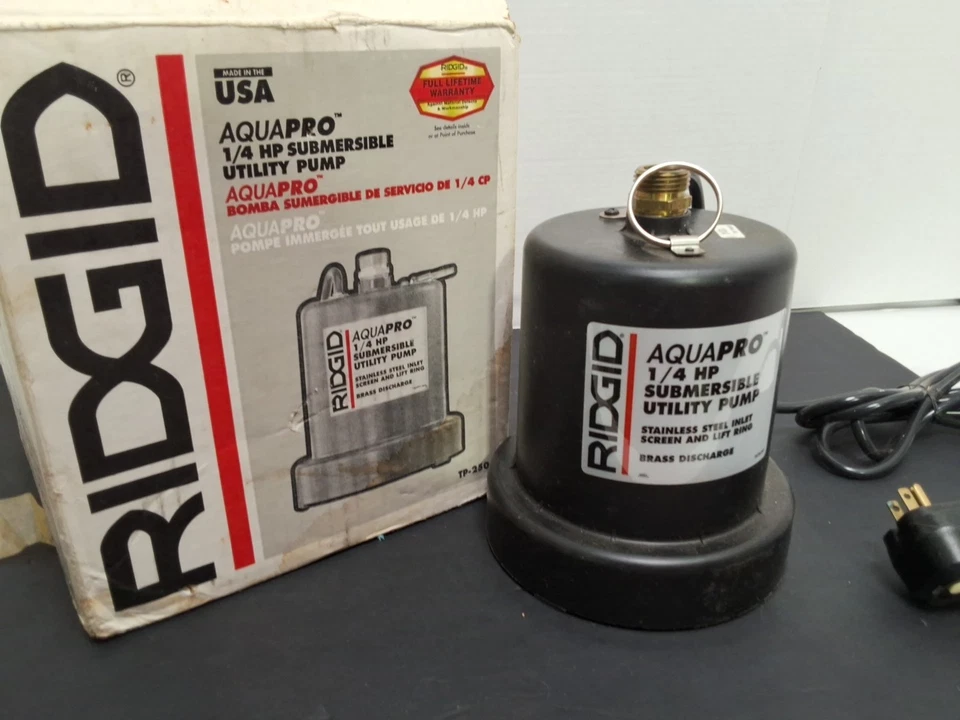 Bomba utilitária submersível Ridgid Aquapro 1/4 HP modelo #TP-250 - Imagem 1 de 4