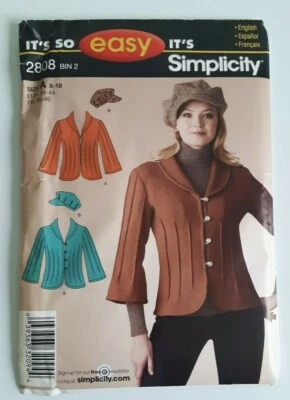 SIMPLICITY #2808 MISSES SIZES 8-18 JACKET IN 3 VARIATIONS AND HAT PATTERN UNCUT - Image 1 of 3