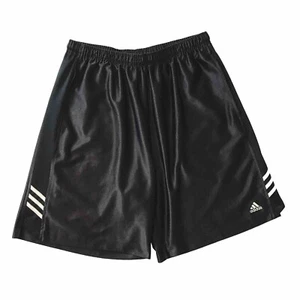 Vintage Adidas Men's Shorts Black 3-Stripe Dazzle Shiny Silky Baggy L 2007 Y2K - Picture 1 of 13