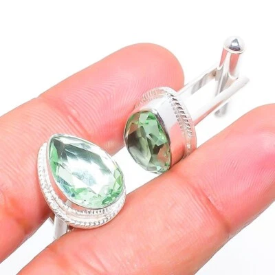 Gemelos de joyería hechos a mano de plata 925 con piedras preciosas de amatista verde Stnd. Foto 1 de 2