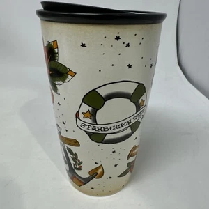 2015 Starbucks Mermaid Siren Sailor Tattoo Ceramic Tumbler With Lid! - Picture 1 of 8