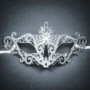 Venetian Masquerade Laser Cut Mask Silver Rhinestone - Silver - Picture 1 of 4