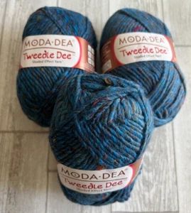 3 (Three) Moda Dea Tweedle Dee Yarn Indigo Run 8917 NEW 155 yards ea. 16% Wool - Picture 1 of 3
