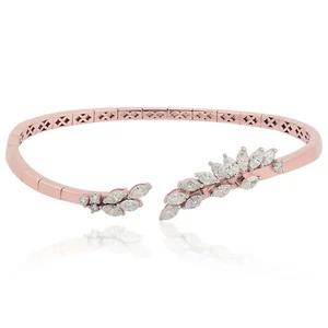 1.25 Ct 18k Rose Gold Cuff Bangle Marquise Lab Grown CVD Diamond Bracelet Gift - Picture 1 of 8