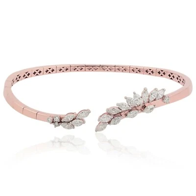1.25 Ct 18k Rose Gold Cuff Bangle Marquise Lab Grown CVD Diamond Bracelet Gift - Image 1 of 4