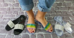 Jelly Sandal "VALDOSTA2" Women's Slide Flat Flip Flop w/Rhinestones - Ann More - Picture 1 of 12