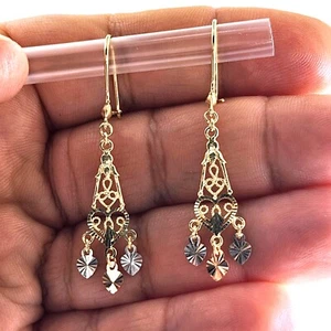 Gypsy Style Earrings Solid 14K Gold Dangeling Chandelier Filigree Butterfly 1.2" - Picture 1 of 7