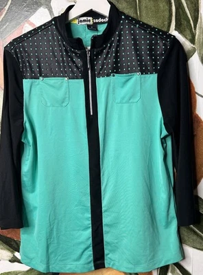 Camisa Jamie Sadock Mediana Color Block Cuello Mangas 3/4 Top Verde Negro Foto 1 de 4