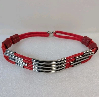 Винтажный красный веревки W кожи и металла акценты заявление ремень - Изображение 1 из 4