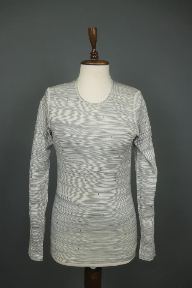 Blusa Top Icebreaker Gris y Blanco Rayas Lana Manga Larga Cuello Redondo Talla M Foto 1 de 4