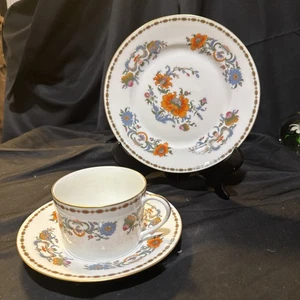 Reynaud Limoges Vieux Chine Flat Cup And Saucer With Dessert Plate - Picture 1 of 10