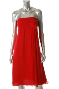 Suzi Chin ~ Red Silk Chiffon Strapless Empire A-Line Party Dress 6 NEW $128 - Picture 1 of 10