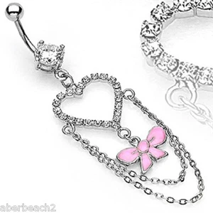 Anillo colgante ombligo cinta rosa de acero quirúrgico 316L para concienciar sobre el cáncer de mama - Imagen 1 de 1