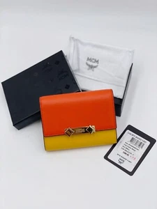 MCM Small Flap Wallet Milano Colorblock Mango Gold New With Box and Tag - Picture 1 of 10